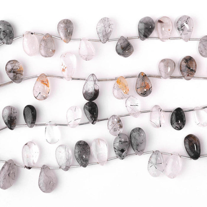 Black Tourmalinated Quartz 8x11-10x16mm Drop  - 8 Inch