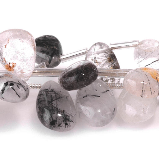 This is a Dakota Stones 8x11-10x16mm Black Tourmalinated Quartz Gemstone strand with drop beads in 8 inch strand.