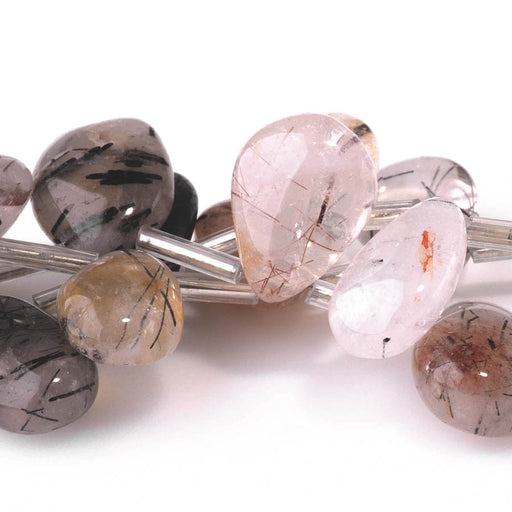 This is a Dakota Stones 9x13-13x21mm Black Tourmalinated Quartz Gemstone strand with drop beads in 8 inch strand.