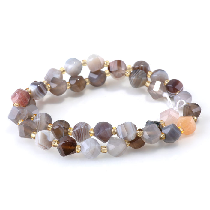 Botswana Agate 7x8mm Faceted Swirl Oval - 15-16 Inch