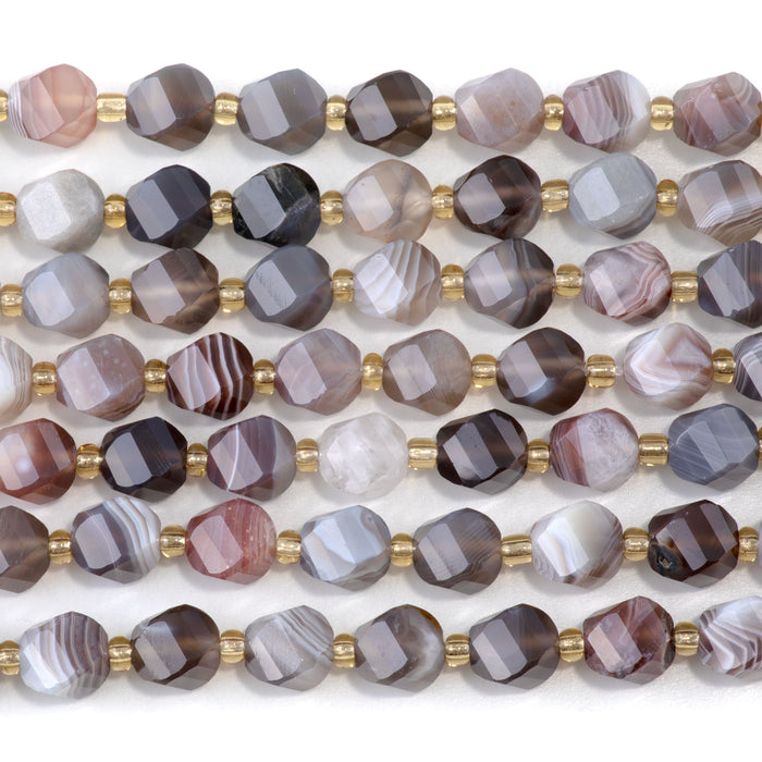 Botswana Agate 7x8mm Faceted Swirl Oval - 15-16 Inch