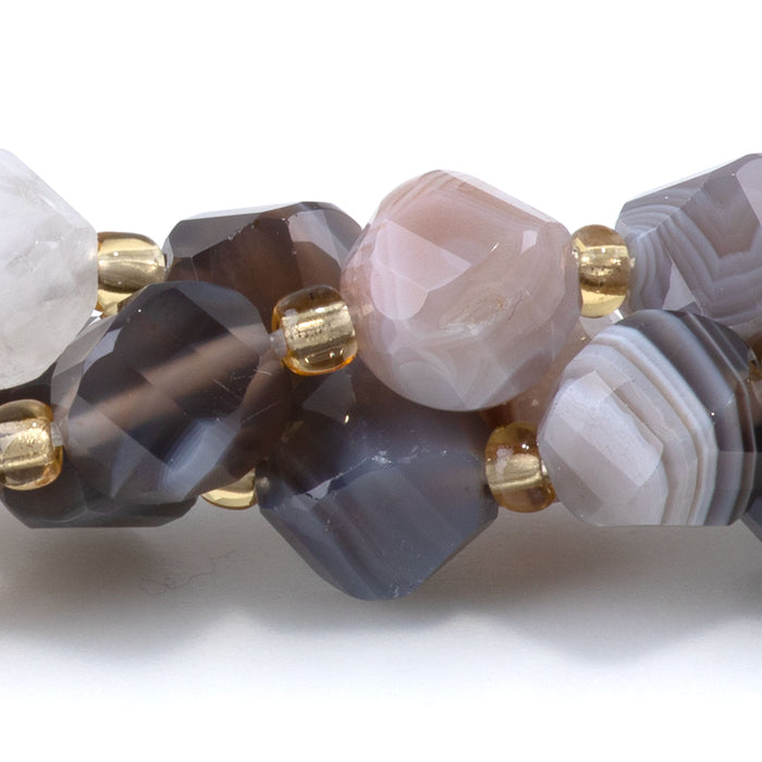 Botswana Agate 7x8mm Faceted Swirl Oval - 15-16 Inch