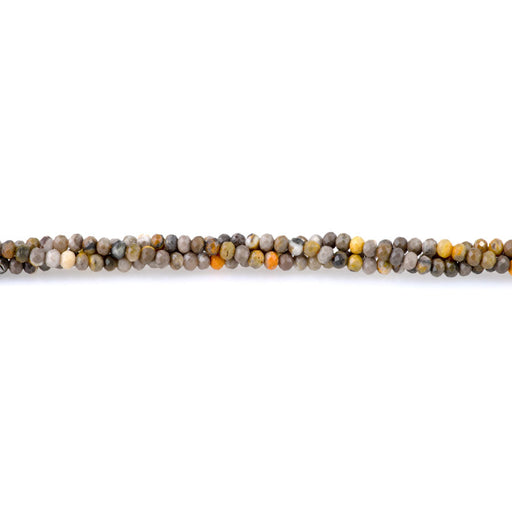 This is a Dakota Stones 3x4mm Bumble Bee Jasper Gemstone strand with faceted rondelle beads in 15-16 inch strand.
