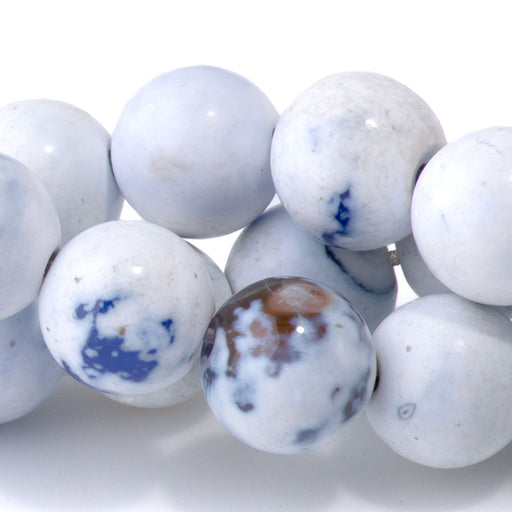 This is a Dakota Stones 10mm Blue White Porcelain Agate Gemstone strand with round beads in 15-16 inch strand.