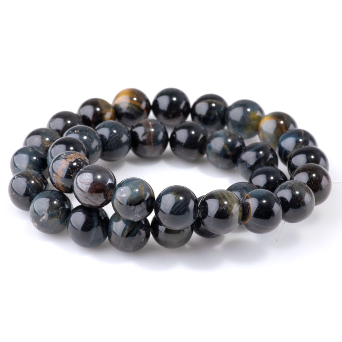 Blue and Yellow Tiger Eye 12mm Round - 15-16 Inch