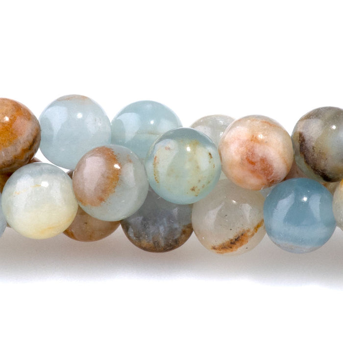 Lemurian Aquatine Calcite 6mm Round - 8-Inch