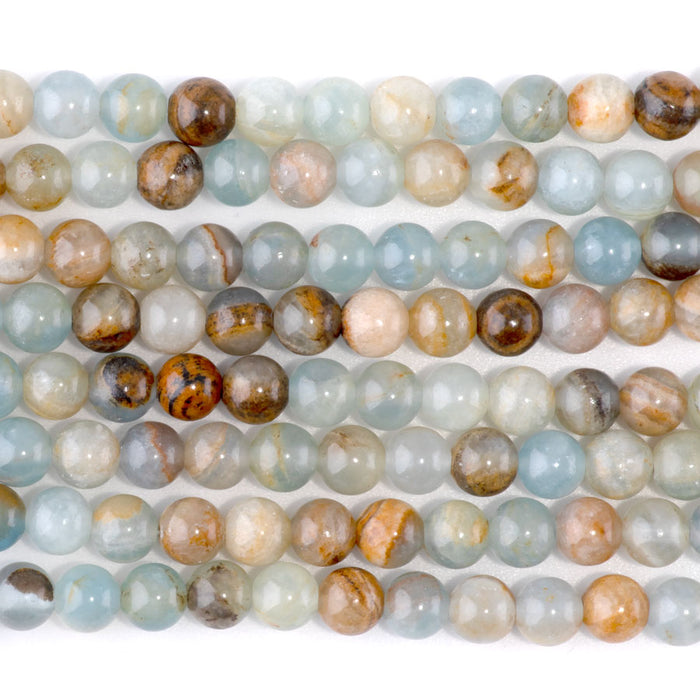 Lemurian Aquatine Calcite 6mm Round - 8-Inch