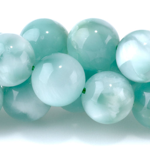 This is a Dakota Stones 10mm Green Spectrolite Cats Eye Gemstone strand with round beads in 15-16 inch strand.