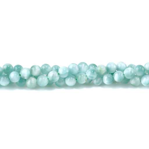 This is a Dakota Stones 8mm Green Spectrolite Cats Eye Gemstone strand with round beads in 15-16 inch strand.