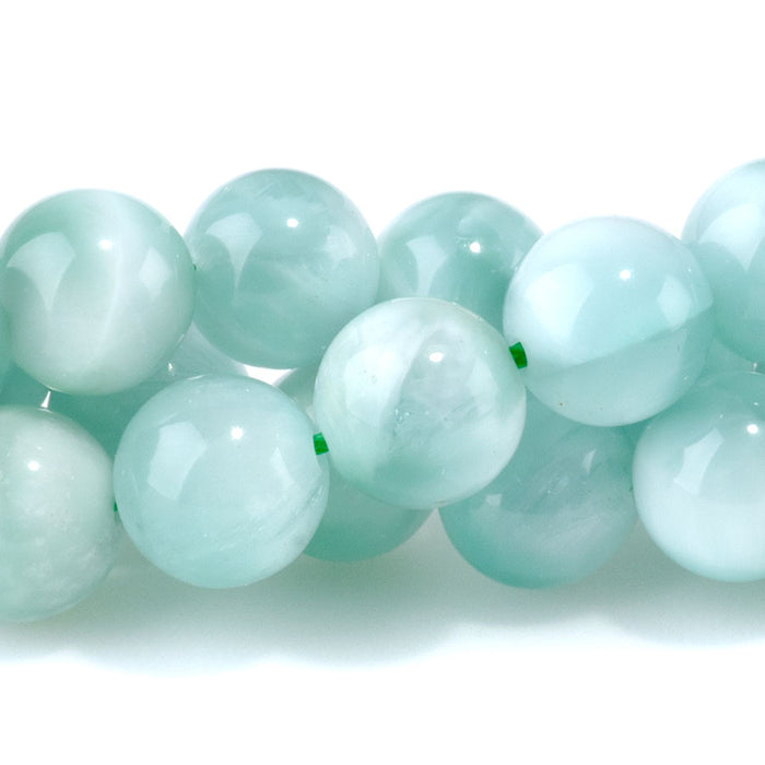 Green Angelite Cat's Eye 8mm Round - 15-16 Inch