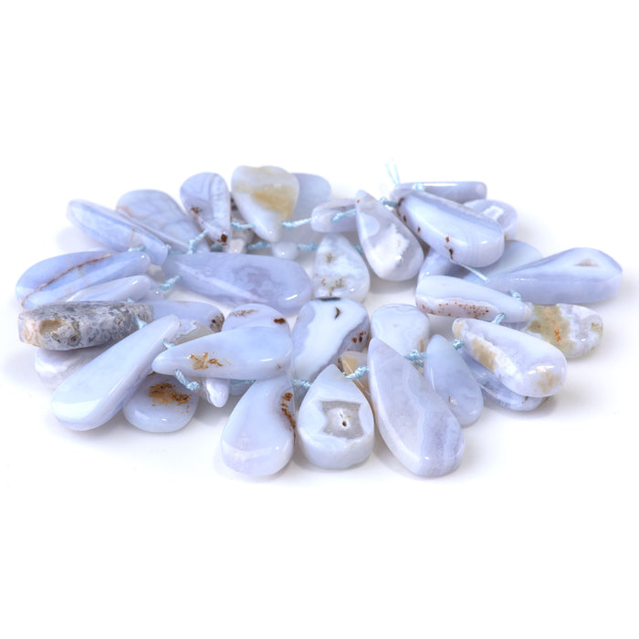 Blue Chalcedony 10x20-13x30mm Tear Drop Top Drill A Grade - 15-16 Inch