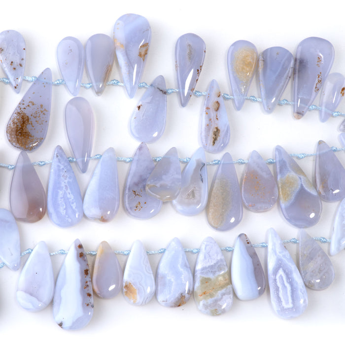 Blue Chalcedony 10x20-13x30mm Tear Drop Top Drill A Grade - 15-16 Inch