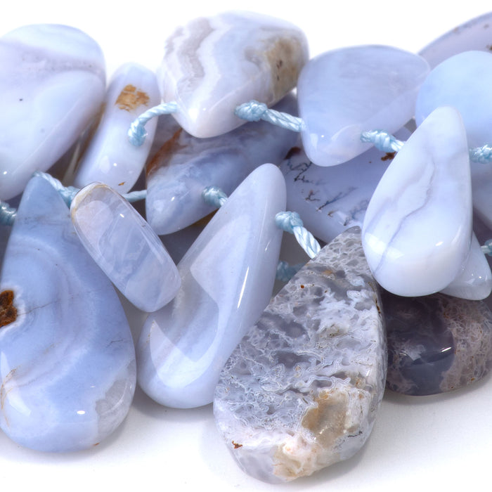 Blue Chalcedony 10x20-13x30mm Tear Drop Top Drill A Grade - 15-16 Inch