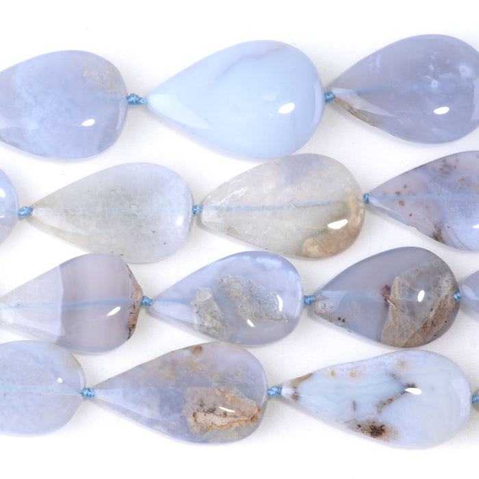 Blue Chalcedony 15x25-20x30mm Tear Drop A Grade - 15-16 Inch