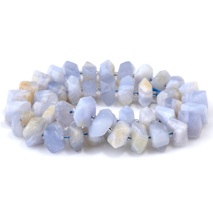 Blue Chalcedony 8x12-10x14mm Side Drill Faceted Nugget A Grade - 15-16 Inch