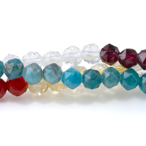 This is a Dakota Stones 4mm Chakra Double Gemstone strand with faceted heart beads in 15-16 inch strand.