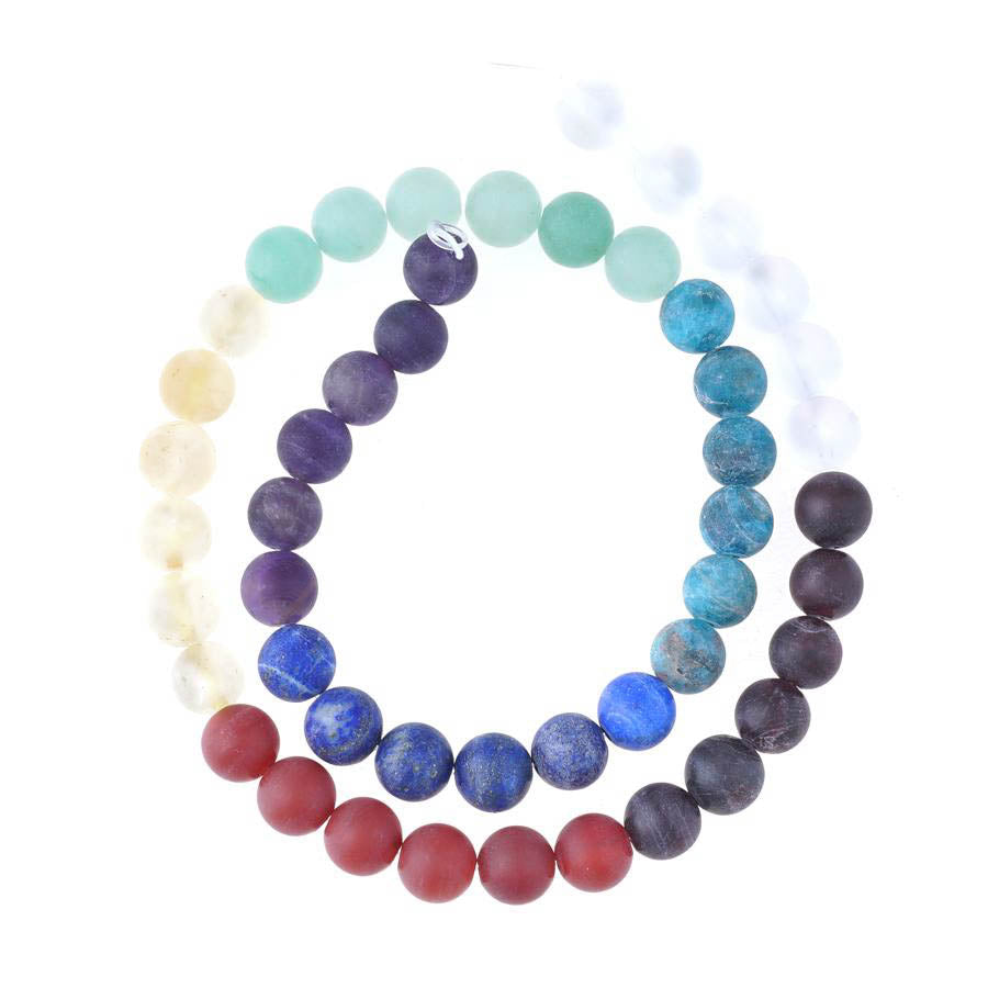 Matte Chakra Assortment, 2, Gemstone Beads, 8mm Round (strand)
