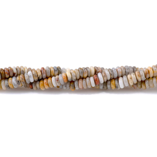 This is a Dakota Stones 2x6mm Crazy Lace Agate Thin Gemstone strand with rondelle beads in 15-16 inch strand.