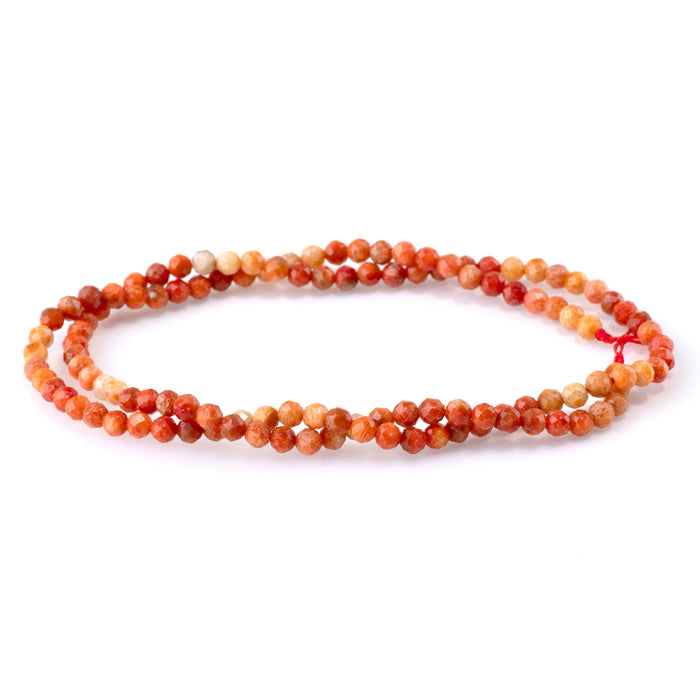 Red Coral 3mm Banded Faceted Round - 15-16 Inch