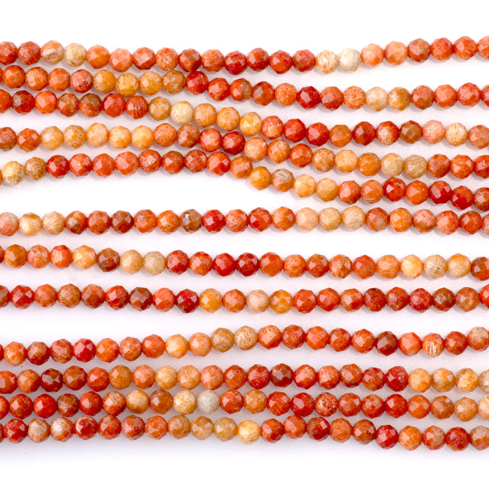 Red Coral 3mm Banded Faceted Round - 15-16 Inch