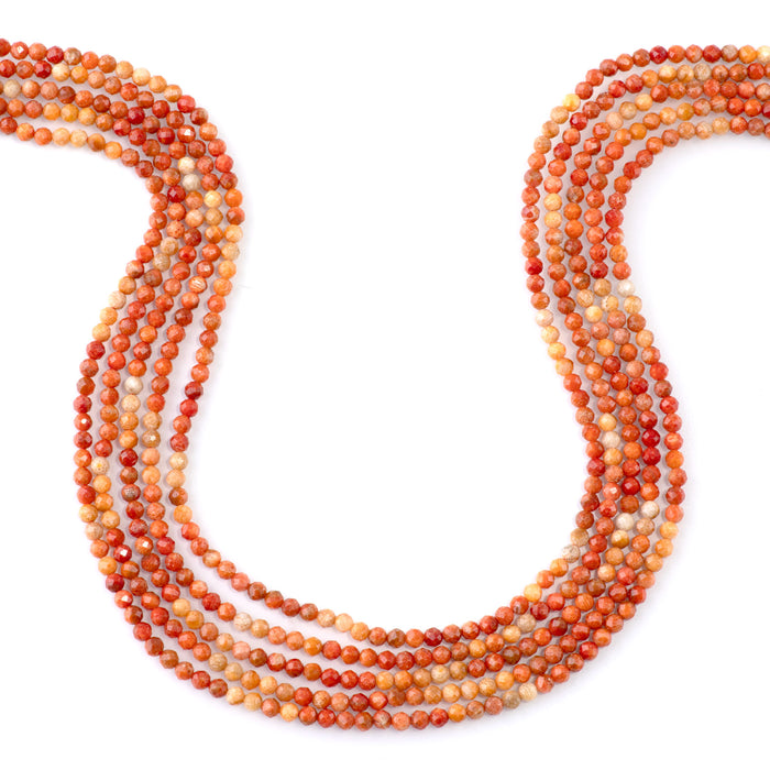 Red Coral 3mm Banded Faceted Round - 15-16 Inch