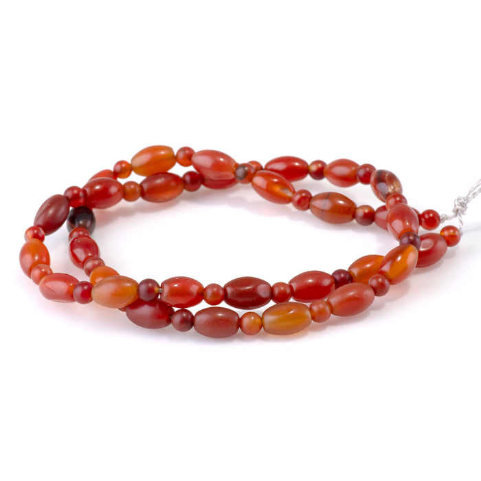 Carnelian 6x8-9mm Irregular Rice Bead with Round Bead Spacers - 15-16 Inch