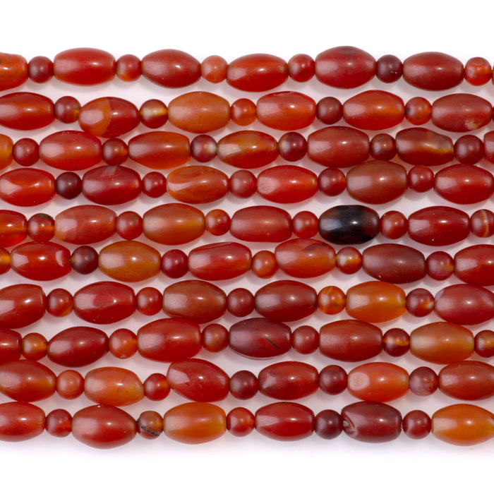 Carnelian 6x8-9mm Irregular Rice Bead with Round Bead Spacers - 15-16 Inch