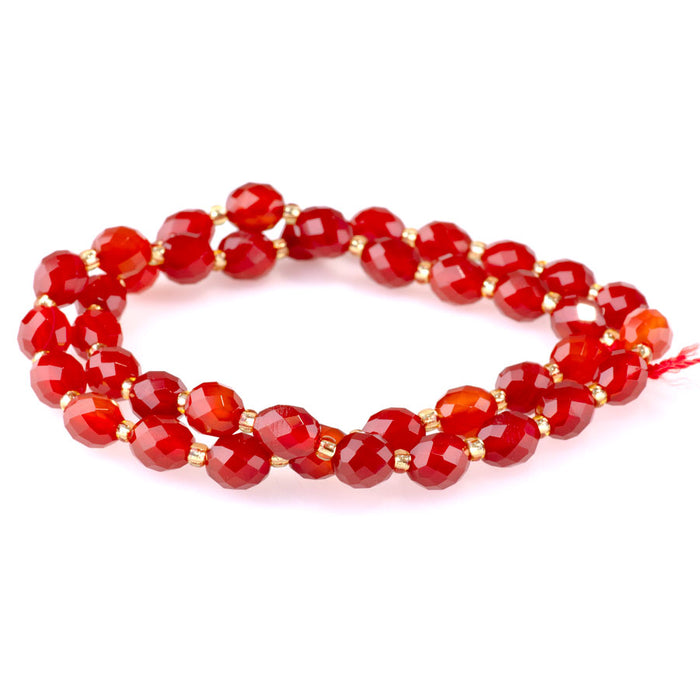 Carnelian 7x8mm Faceted Egg - 15-16 Inch