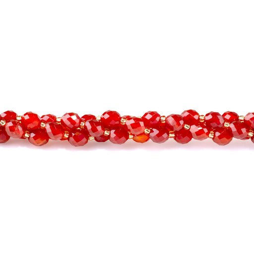 This is a Dakota Stones 7x8mm Carnelian Mcrofaceted Egg Gemstone strand of round beads in 15-16 inch strand.