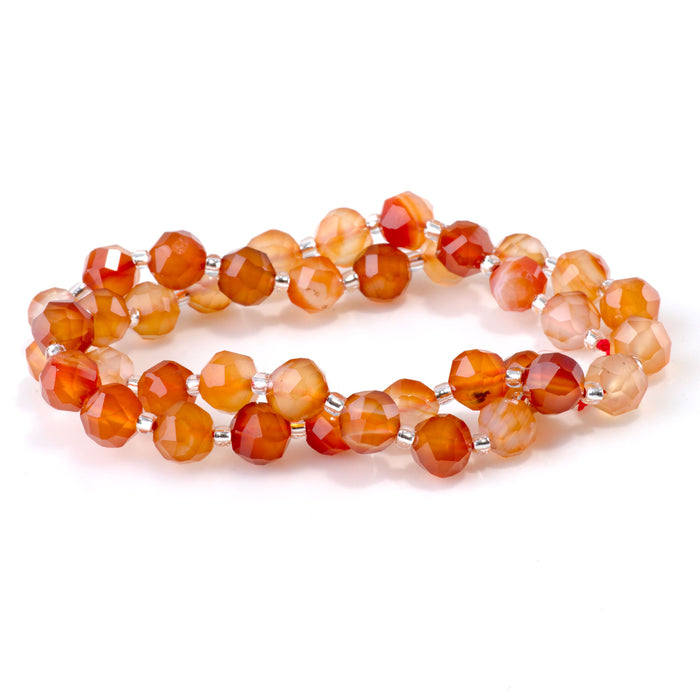Carnelian 7x8mm Faceted Round Nugget - 15-16 Inch