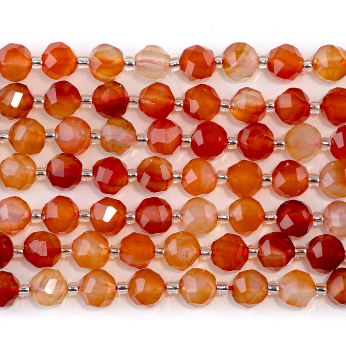 Carnelian 7x8mm Faceted Round Nugget - 15-16 Inch