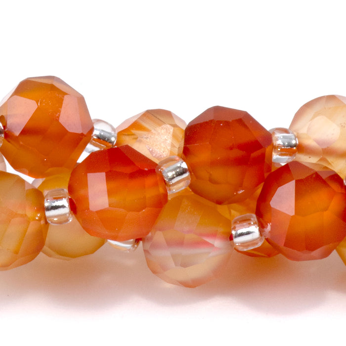 Carnelian 7x8mm Faceted Round Nugget - 15-16 Inch