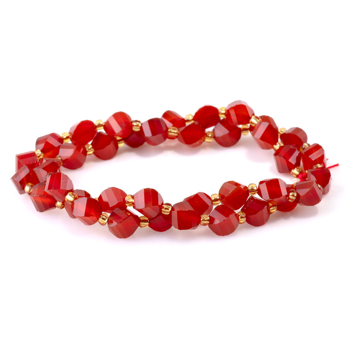 Carnelian 7x8mm Faceted Swirl Oval - 15-16 Inch