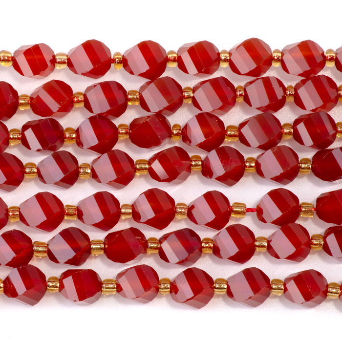 Carnelian 7x8mm Faceted Swirl Oval - 15-16 Inch