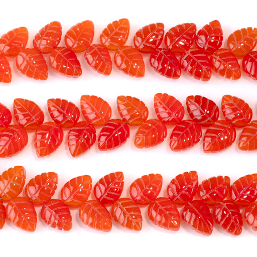 This is a Dakota Stones 8x11mm Carnelian Leaf Gemstone strand of round beads in 8 inch strand.