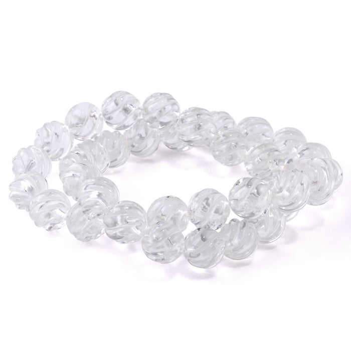 Crystal Quartz 12mm Round Carved - 15-16 Inch