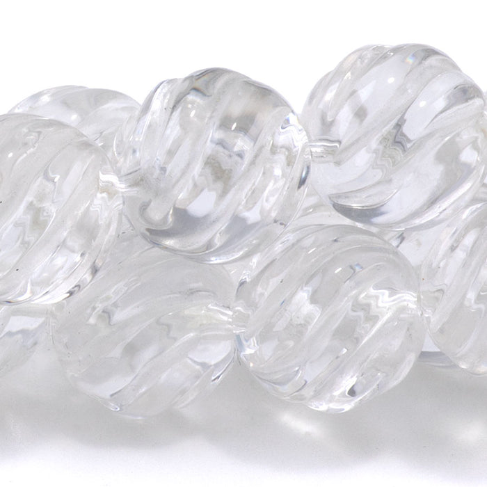 Crystal Quartz 12mm Round Carved - 15-16 Inch