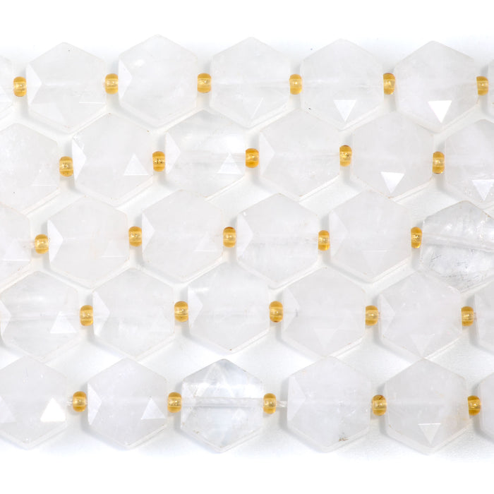 Crystal Quartz 12x13mm Faceted Hexagon - 15-16 Inch
