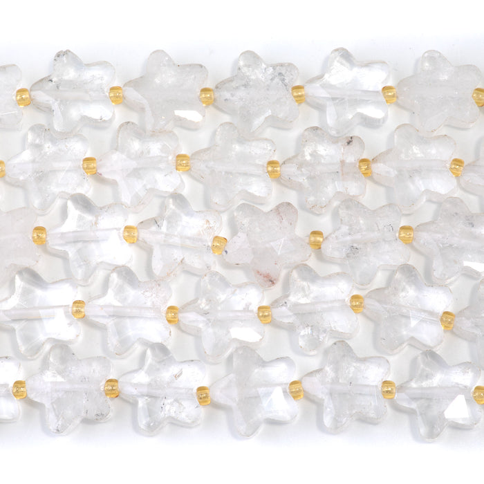 Crystal Quartz 14mm Faceted Star - 15-16 Inch