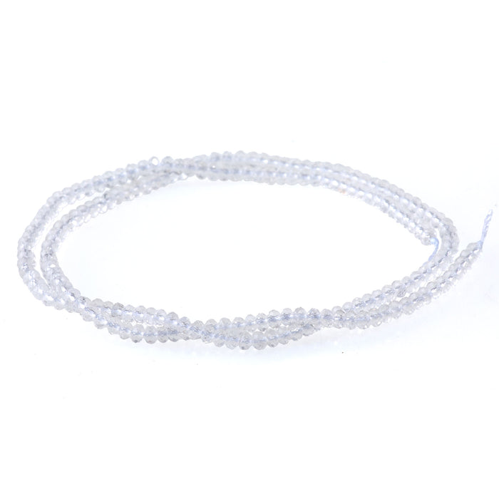 This is a Dakota Stones 3mm Crystal Quartz Gemstone strand with faceted rondelle beads.