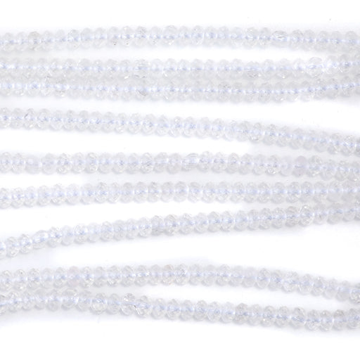 This is a Dakota Stones 3mm Crystal Quartz Gemstone strand with faceted rondelle beads.