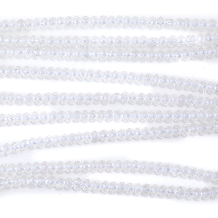 This is a Dakota Stones 3mm Crystal Quartz Gemstone strand with faceted rondelle beads.