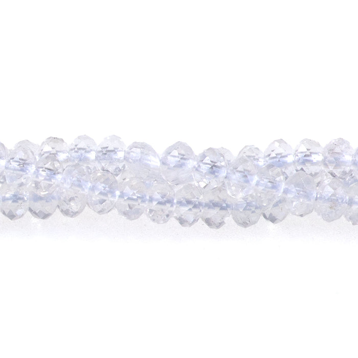 This is a Dakota Stones 3mm Crystal Quartz Gemstone strand with faceted rondelle beads.