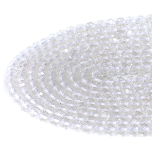 This is a Dakota Stones 4mm Crystal Quartz Microfaceted Gemstone strand with round beads in 15-16 inch strand.