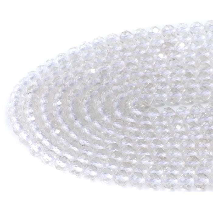 This is a Dakota Stones 4mm Crystal Quartz Microfaceted Gemstone strand with round beads in 15-16 inch strand.