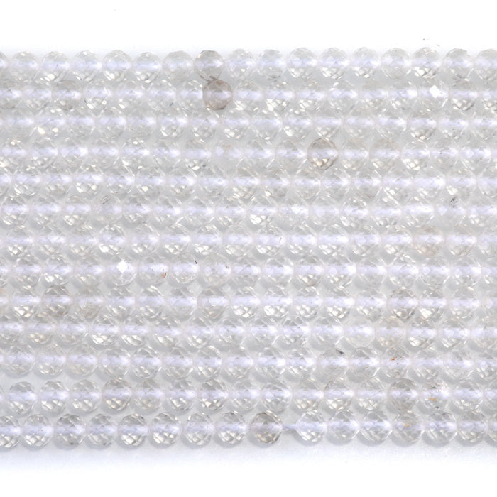 This is a Dakota Stones 4mm Crystal Quartz Microfaceted Gemstone strand with round beads in 15-16 inch strand.