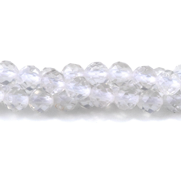 This is a Dakota Stones 4mm Crystal Quartz Microfaceted Gemstone strand with round beads in 15-16 inch strand.