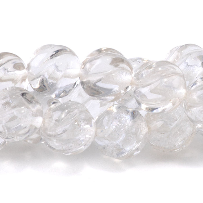 Crystal Quartz 8mm Round Carved - 15-16 Inch