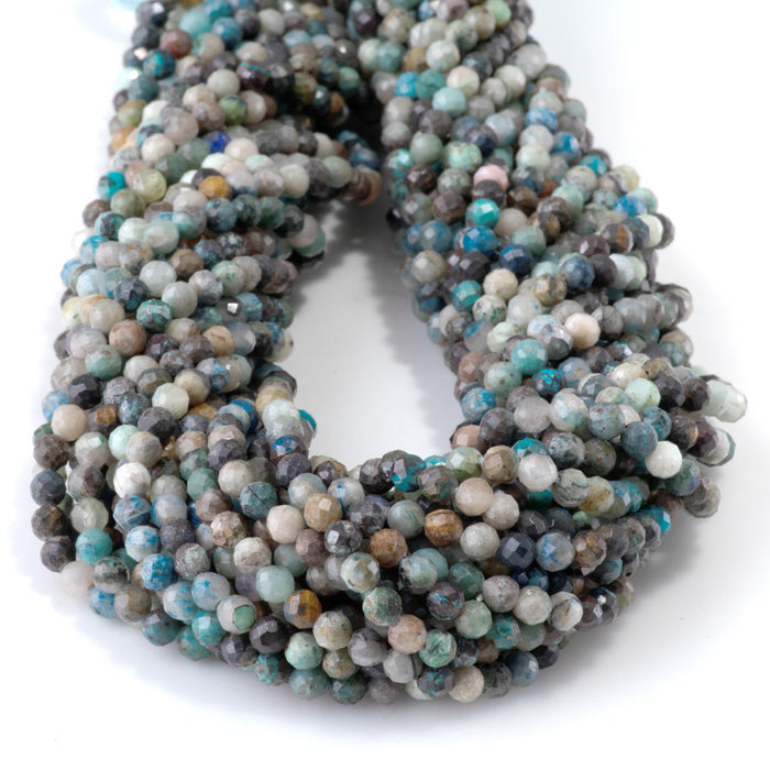 This is a Dakota Stones 4mm Special Price Chrysocolla Gemstone strand with faceted round beads in 15 inch strand.