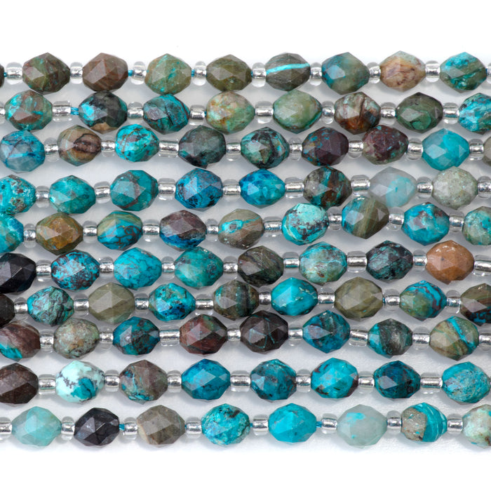 Chrysocolla 4x6mm Triangle Cut Faceted Rice Bead - 15-16 Inch